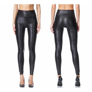 SPANX READY TO WOW! 2437Q SEXY FAUX LEATHER BLACK LEGGINGS PANTS SIZE XS PETITE